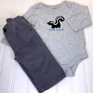 Gap Gray Corduroy Jeans & Long Sleeve Knit Onesie Top Size 6-12M